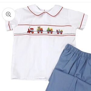 LuLu BeBe Toddler Boys Smocked Christmas Train Shirt 4T